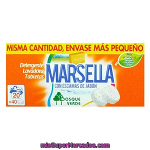 Detergente Lavadora Pastilla Marsella, Bosque Verde, Caja 1 Kg - 20 Lavados
