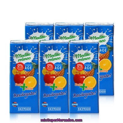 Frutas+leche Mediterraneo (brick Azul), Hacendado, Minibrick  6 X 200 Cc - 1200 Cc