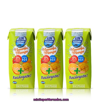 Frutas+leche Naranja Mango (sin Azucar), Hacendado, Minibrick 3 X 330 Cc - 990 Cc
