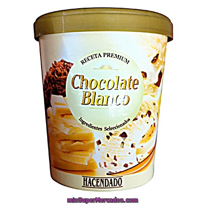 Helado Bote Chocolate Blanco C/ Pepitas Chocolate Negro Receta Premium, Hacendado, Bote 500 Cc