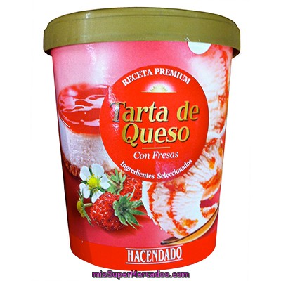 Helado Bote  Pastel Queso C/ Mermelada Fresa Receta Premium, Hacendado, Bote 500 Cc