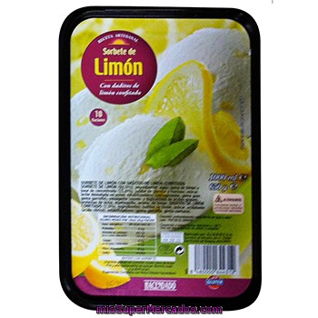 Helado Tarrina  Sorbete Limon C/ Daditos Limon Confitado, Hacendado, Tarrina 10 Raciones - 1 L