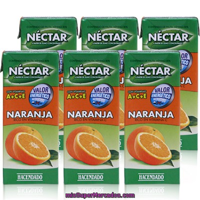 Nectar Naranja (con Valor Energetico Reducido), Hacendado, Minibrick 6 X 200 Cc - 1200 Cc