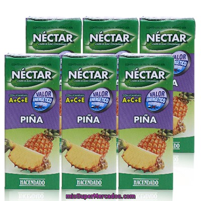 Nectar Piña (con Valor Energetico Reducido), Hacendado, Minibrick 6 X 200 Cc - 1200 Cc