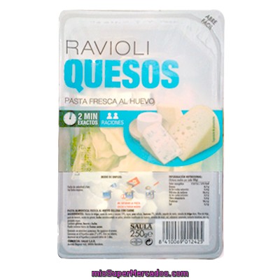 Pasta Fresca Raviolis 4 Quesos, Saula, Tarrina 250 G