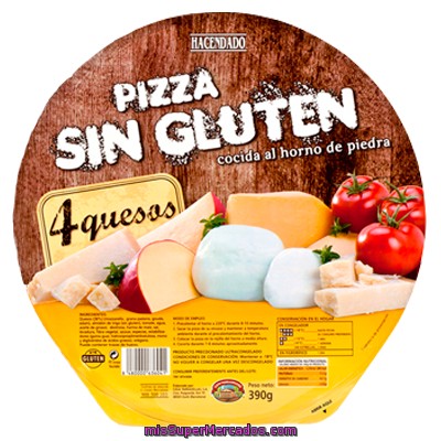 Pizza Congelada Sin Gluten 4 Quesos (mozzarela,gouda Grana Padano,edam), Hacendado, U 410 G