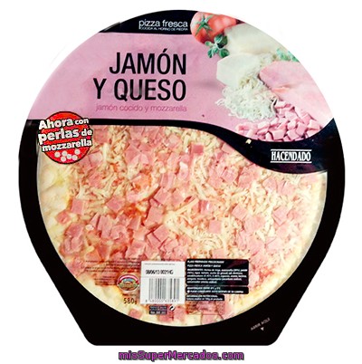 Pizza Fresca Jamon York Queso Con Perlas De Mozarella, Hacendado, U 415 G