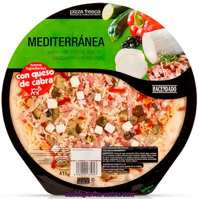 Pizza Fresca Mediterranea (queso Cabra, Esparragos, Calabacin, Bacon, Aceitunas), Hacendado, U 430 G