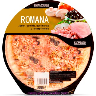 Pizza Fresca Romana (jamon, Aceitunas, Champiñon), Hacendado, U 430 G