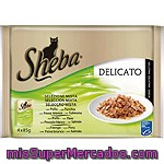 Sheba Delicato Selección Mixta De Pollo Y Pescado En Gelatina Pack 4 Bolsas 85 G