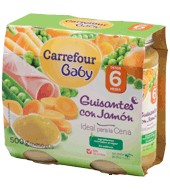 Tarrito De Guisantes Con Jamón Carrefour Baby Pack De 2x250 G.