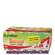 Yogur Líquido Sanus Sabor Fresa + L.casei Carrefour Pack 12x100 G.