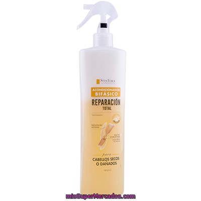 Acondicionador Cabello Bifasico Reparacion Total Hidronutritivo Con Keratina Stylius Sin Aclarado Pistola (amarillo), Deliplus, Botella 400 Cc