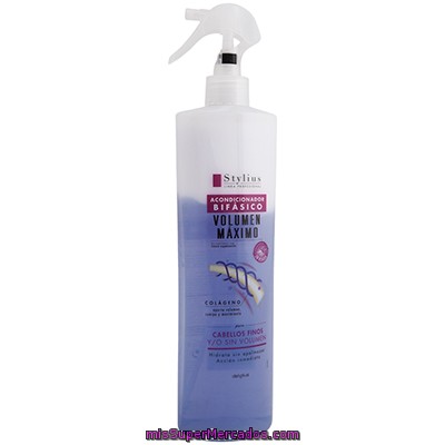 Acondicionador Cabello Bifasico Volumen Maximo Stylius Pistola Sin Aclarado (morado), Deliplus, Botella 400 Cc