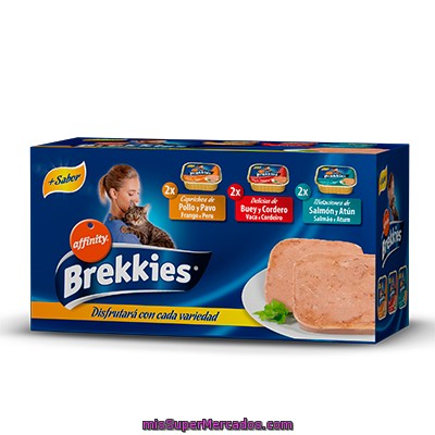 Affinity Brekkies Excel Para Gato Surtido 3 Sabores Pack 6 Tarrina 100 G