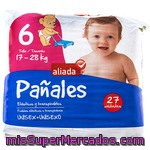 Aliada Pañales Unisex De 17 A 28 Kg Talla 6 Elásticos Y Transpirables Bolsa 27 Unidades