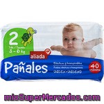 Aliada Pañales Unisex De 3 A 6 Kg Talla 2 Elásticos Y Transpirables Bolsa 40 Unidades