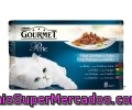 Alimento Completo Para Gatos Adultos (láminas De Buey, Pollo, Conejo Y Salmón) Friskies Gourmet Perle Pack De 4x85 Gramos