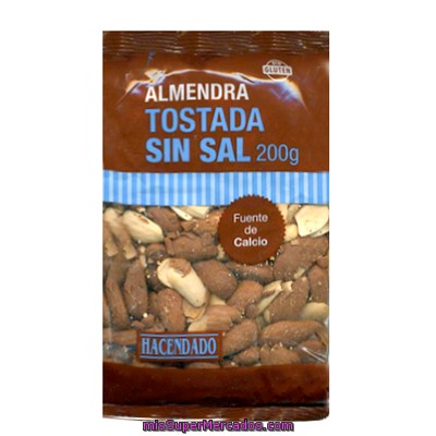 Almendra Tostada Sin Sal (largueta), Hacendado, Paquete 200 G