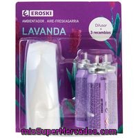 Ambientador Mini Spray De Lavanda Eroski, Aparato + 3 Recambios