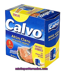 Atún Claro En Aceite Vegetal Calvo, Pack 8x80 G