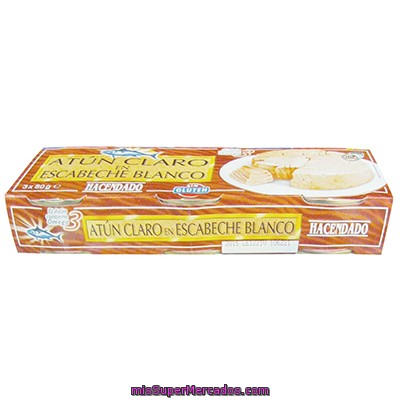 Atun Claro En Escabeche Blanco, Hacendado, Lata Pack 3 U - 240 G  . Escurrido 180 G