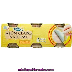 Atun Claro Natural (abre Facil Solapin), Hacendado, Lata Pack 6 U - 480 G Escurrido 360 G