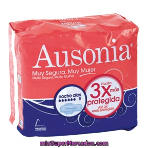 Ausonia Compresa Noche Con Alas Bolsa 8 Ud