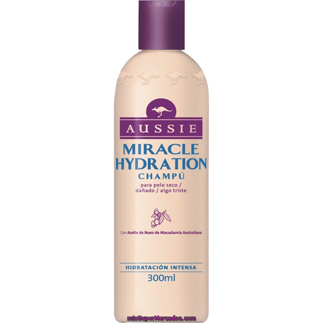 Aussie Champú Miracle Hydration Con Aceite De Nuez De Macadamia Australiana Para Cabello Seco Frasco 300 Ml Hidratación Intensa