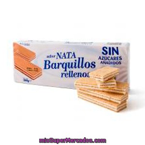 Barquillo Cuadrado Relleno Nata Sin Azucar/fructosa, Hacendado, Caja 260 G