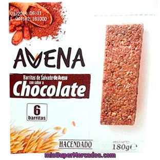 Barrita Cereales Con Salvado De Avena Sabor Chocolate, Hacendado, Caja  6 U - 180 G