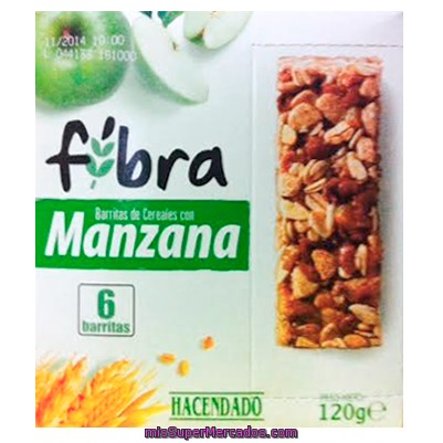 Barrita Cereales Fibra Y Manzana, Hacendado, Caja 6 U - 120 G