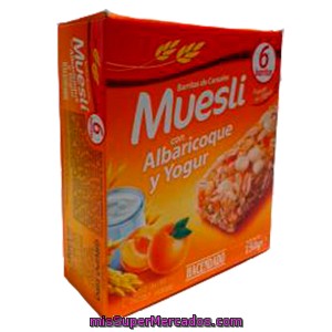 Barrita Cereales Muesli  Albaricoque Y  Yogur, Hacendado, Caja 6 U - 150 G