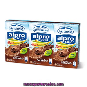 Batido De Soja Con Sabor Chocolate Alpro - Central Lechera Asturiana Pack De 3x250 Ml.