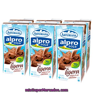 Bebida De Soja Sabor Chocolate, Ligero Alpro 6 Unidades De 1 Litro