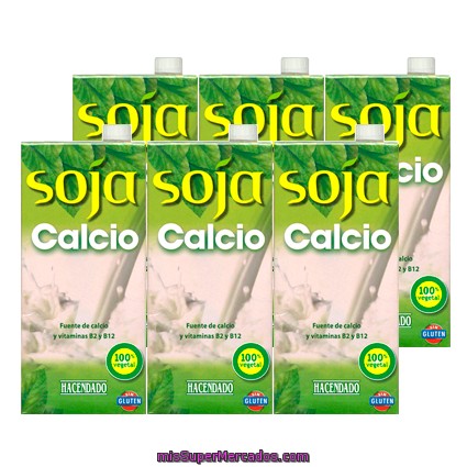 Bebida Soja Calcio, Hacendado, Brick Pack 6 X 1 L - 6 L