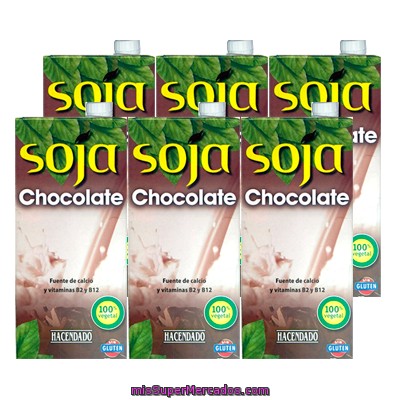 Bebida Soja Con Chocolate, Hacendado, Pack 6 X 1 L - 6 L