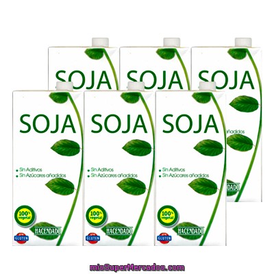 Bebida Soja Natural Sin Azucares Añadidos, Hacendado, Brick Pack 6 X 1 L - 6 L