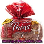 Bimbo Sandwich Thins Pan 100% Integral Bajo En Grasa Rico En Fibras Grano Completo 8 Unidades Bolsa 310 G