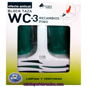 Block Taza  Wc  Completo + 3 Recambios Aroma Pino, Bosque Verde, Caja 120 G