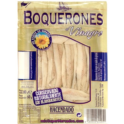 Boquerones Al Vinagre, Hacendado, Paquete 80g. Escurrido 60g