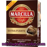 Café Molido De Tueste Natural Extrafuerte En Monodosis Marcilla 10 Unidades 52 Gramos. Este Tipo De Capsulas De Café Son Para Máquinas Nespresso.