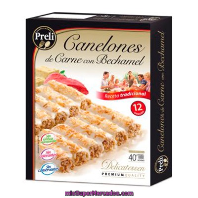 Canelones Carne Bechamel Congelado, Preli, Paquete 12 U - 1100 G