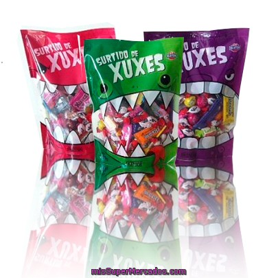 Caramelo Surtido De Xuxes Monster (caramelo Blando, Duro, Goma, Efervescente Comprimido,duro Con Palo, Goma Monodosis Y Chicle Melon), Hacendado, Paquete 400 G