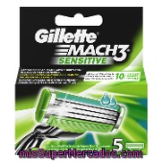 Cargador Para Afeitar Sensitive Gillette Mach3 5 Ud.