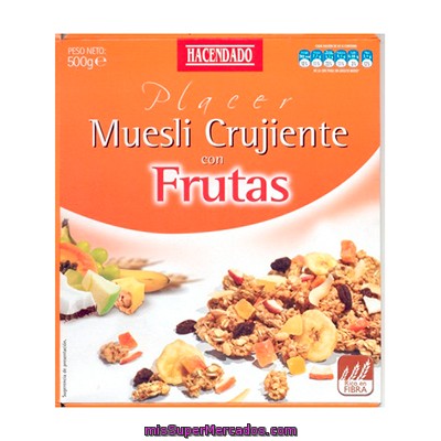 Cereal Muesli Crujiente Frutas, Hacendado, Bolsa 500 G