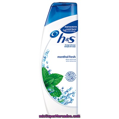 Champu Cabello Anticaspa Refrescante Mentol, H&s, Botella 270 Cc