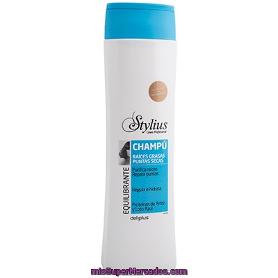 Champu Cabello Equilibrante Raices Grasas Puntas Secas Stylius, Deliplus, Botella 400 Cc