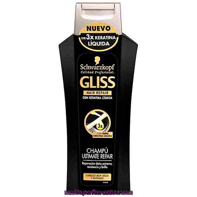 Champu Cabello Muy Dañado Con Keratina Ultimate Repair, Gliss, Botella 250 Cc