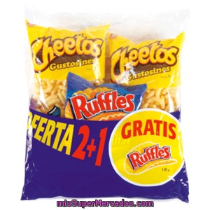 Cheetos Lote 1 Patatas Fritas Ruffles + 2 Cheetos Gustosines Bolsa 302 Gr